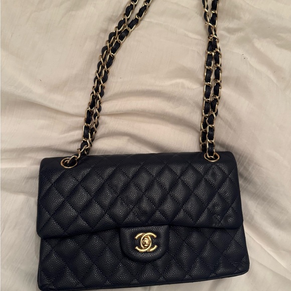 Navy Quilted Leather Shoulder Bag - Picture 1 of 8